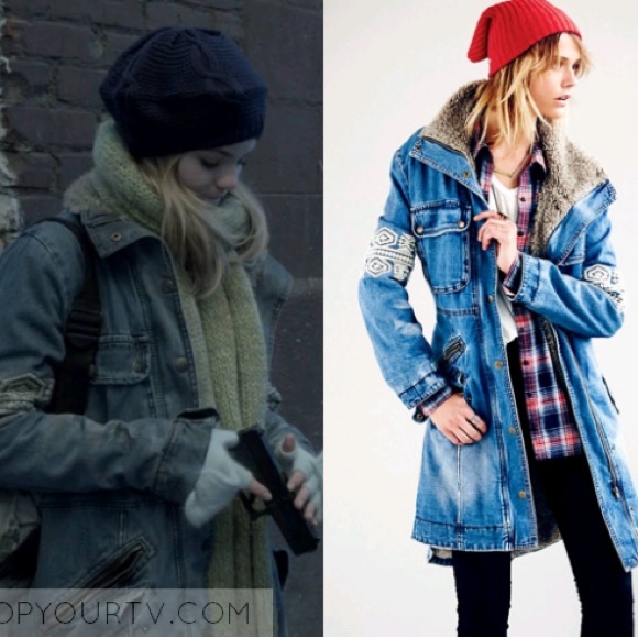 Free People Rendered Denim Sherpa Jacket Faux Fur Lined Embroidered Jean Coat - Picture 9 of 10